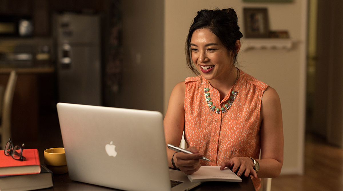 Woman working on a laptop